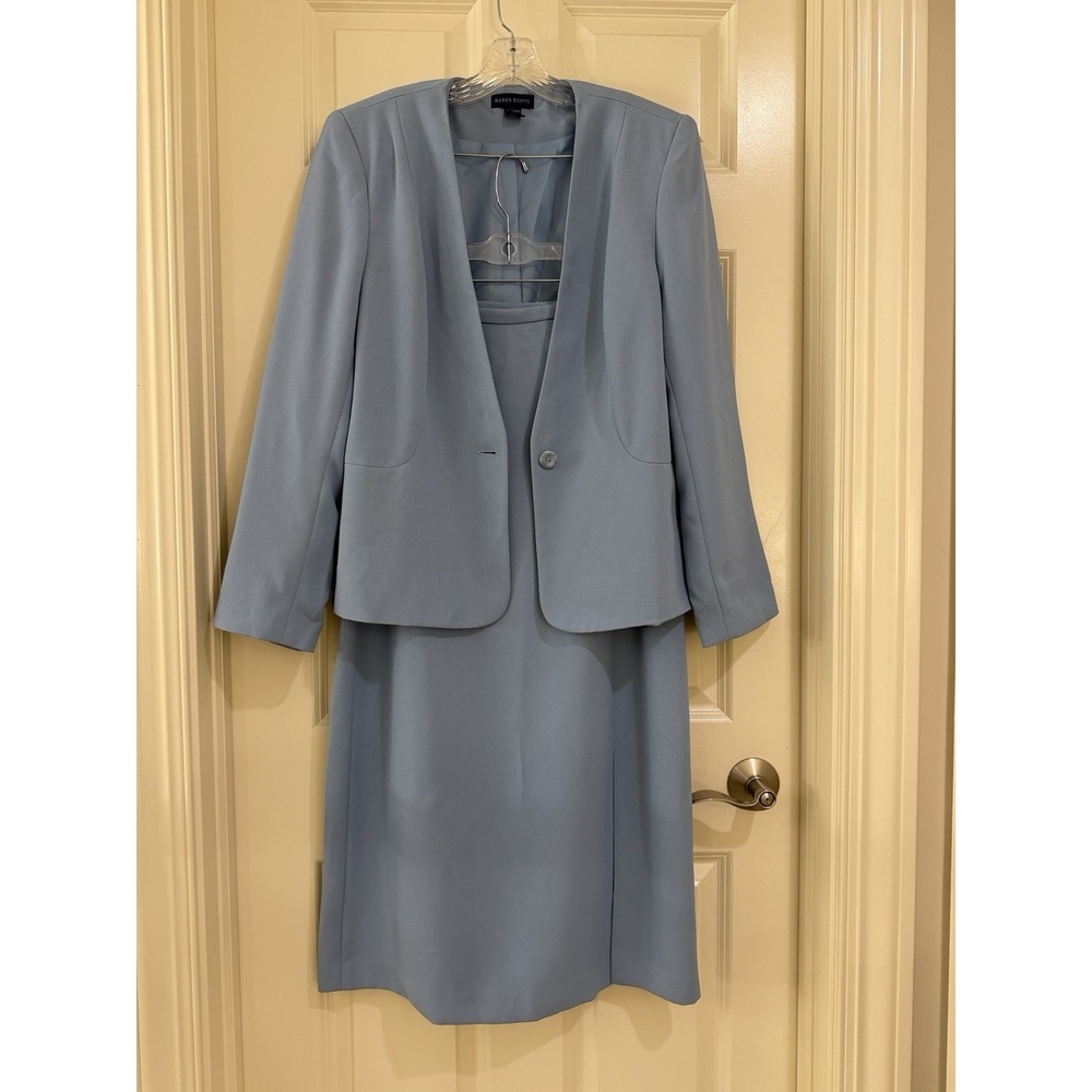 vtg karen scott women blue 2- piece skirt suits size 12